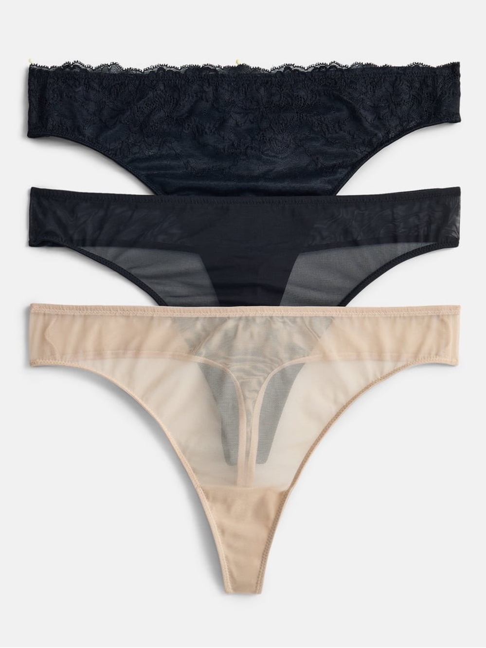 Joyspun Women’s 3 Pack Lace and Mesh Thong Panties NWT small